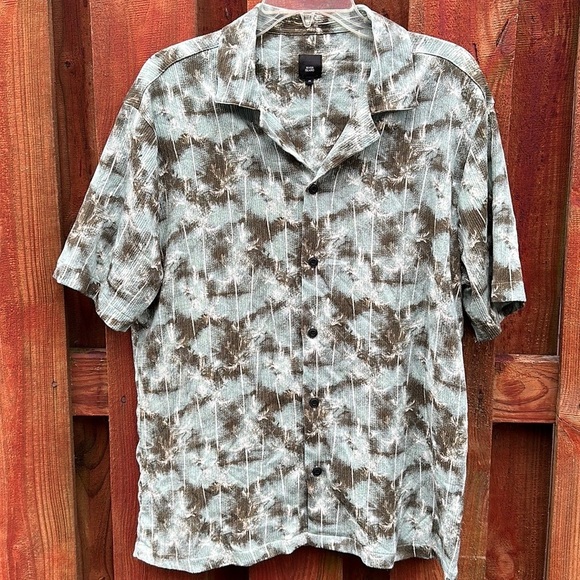 River Island Palm Print Revere Shirt Green Men’s Size M - Picture 5 of 15